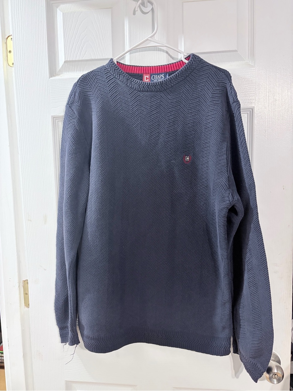 Chaps Ralph Lauren Men’s Navy Herringbone Cotton Sweater M Vintage